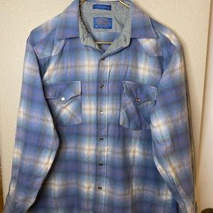 Pendleton Wool Blue Flannel Pearl Snap Button Down